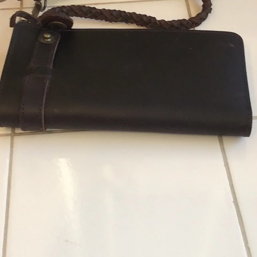 Vintage 80s Long Biker Leather Wallet/Braided Strap